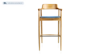 Bar stool h80 cm natural tint wood, denim blue fabric seat