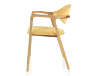 Chaise design avec accoudoirs bois teinte naturelle et tissu jaune