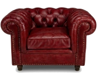 Sillón Chesterfield de piel rojo carmín reposabrazos con tachuelas