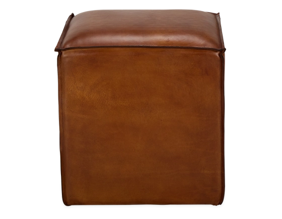 Leather pouffe light brown