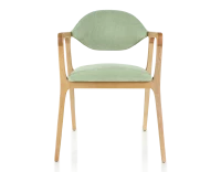 Chaise design avec accoudoirs bois teinte naturelle et tissu vert