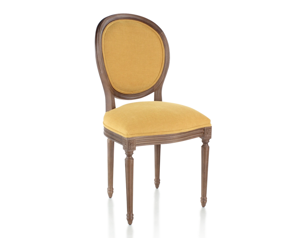 Chaise ancienne style Louis XVI bois teinte marron foncé et tissu jaune Chaise ancienne style Louis XVI bois teinte marron foncé et tissu jaune