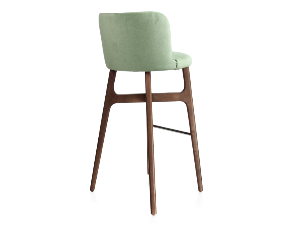Tabouret de bar h80 cm bois teinte marron foncée assise tissu vert Tabouret de bar h80 cm bois teinte marron foncée assise tissu vert