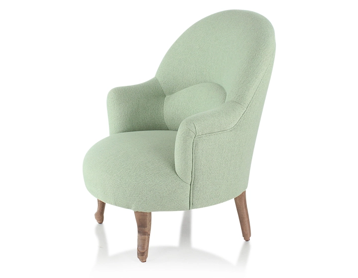 Toad armchair with armrests walnut-stained wooden legs and sage green fabric Toad armchair with armrests walnut-stained wooden legs and sage green fabric