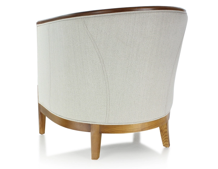 Antique armchair with moulded armrests wood stained antique and natural beige fabric Antique armchair with moulded armrests wood stained antique and natural beige fabric