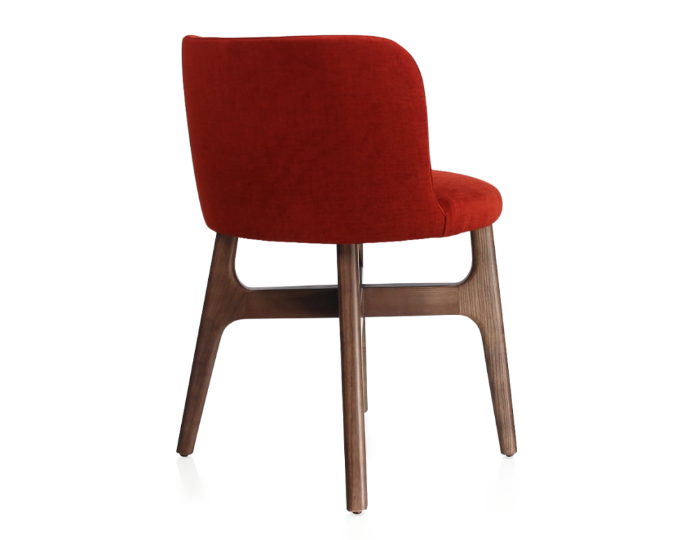 Chaise design bois teinte marron foncé assise tissu orange brulé Chaise design bois teinte marron foncé assise tissu orange brulé