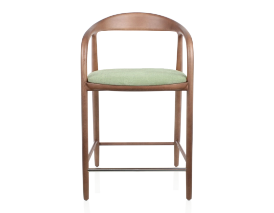 Tabouret de bar H60 cm bois teinte noyer et tissu vert