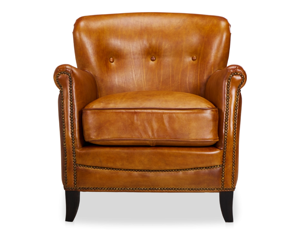 Fauteuil club cuir cognac accoudoirs cloutés Fauteuil club cuir cognac accoudoirs cloutés
