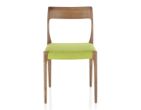 Scandinavian chair walnut-stained wood, apple green fabric seat Scandinavian chair walnut-stained wood, apple green fabric seat