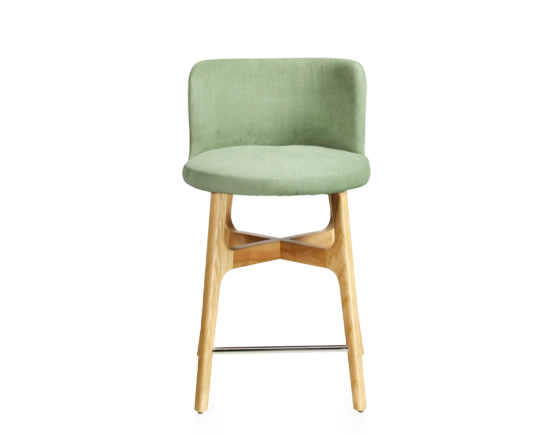 Tabouret de bar h60 cm bois teinte naturelle assise tissu vert