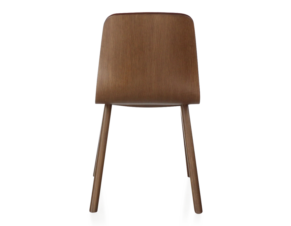 Chaise design en chêne tapissé bois teinte marron foncé assise tissu bordeaux Chaise design en chêne tapissé bois teinte marron foncé assise tissu bordeaux