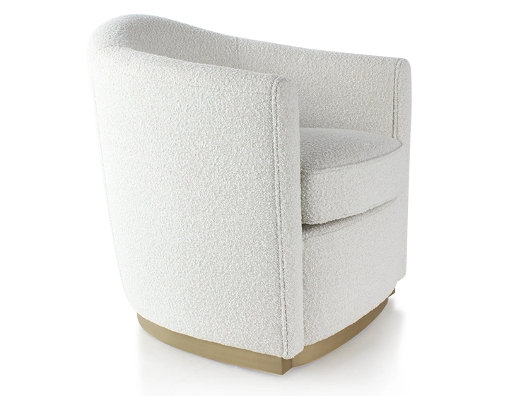 Club armchair fabric white bouclé fabric, brass-effect wooden base Club armchair fabric white bouclé fabric, brass-effect wooden base