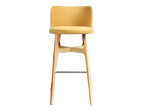Tabouret de bar h80 cm bois teinte naturelle assise tissu jaune Tabouret de bar h80 cm bois teinte naturelle assise tissu jaune