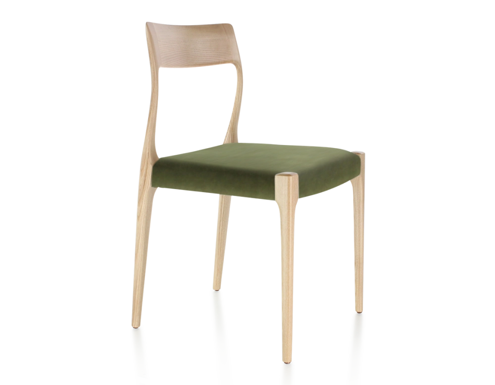 Scandinavian chair natural wood stain olive green fabric seat Scandinavian chair natural wood stain olive green fabric seat
