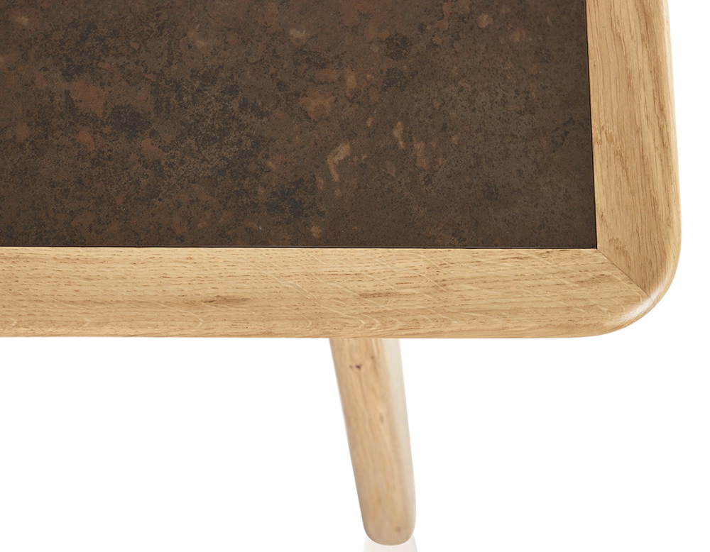 Rectangular coffee table in oak and ceramic with natural stained wood, oxidised brown ceramic top 100x50 cm Rectangular coffee table in oak and ceramic with natural stained wood, oxidised brown ceramic top 100x50 cm