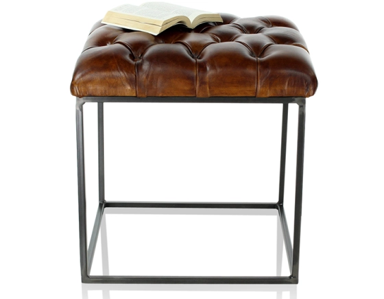 Chesterfield leather pouffe vintage brown