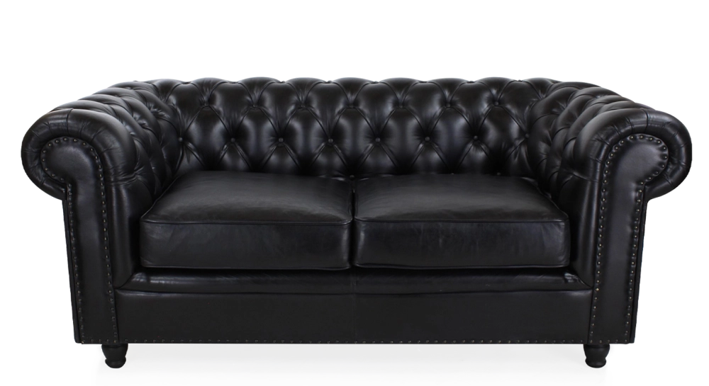 Canapé Chesterfield cuir 2 places noir accoudoirs cloutés Canapé Chesterfield cuir 2 places noir accoudoirs cloutés