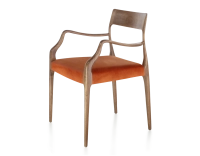 Scandinavian armchair with armrests walnut-stained wood, terracotta velvet seat Scandinavian armchair with armrests walnut-stained wood, terracotta velvet seat