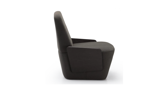 Designer armchair without armrests oak stained anthracite, dark grey fabric seat