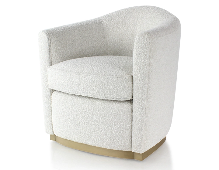 Club armchair fabric white bouclé fabric, brass-effect wooden base Club armchair fabric white bouclé fabric, brass-effect wooden base