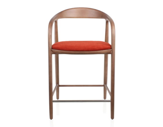 Bar stool H60 cm wood stained walnut and burnt orange fabric