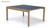 Double workstation desk oak natural finish fenix dark blue tray 140x160