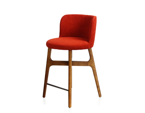 Tabouret de bar h60 cm bois teinte merisier assise tissu orange brulé