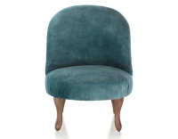 Fauteuil crapaud sans accoudoirs pieds bois teinte noyer et tissu velours bleu pétrole Fauteuil crapaud sans accoudoirs pieds bois teinte noyer et tissu velours bleu pétrole