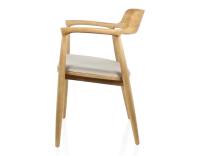 Chaise scandinave bois teinte naturelle assise tissu chevron beige Chaise scandinave bois teinte naturelle assise tissu chevron beige