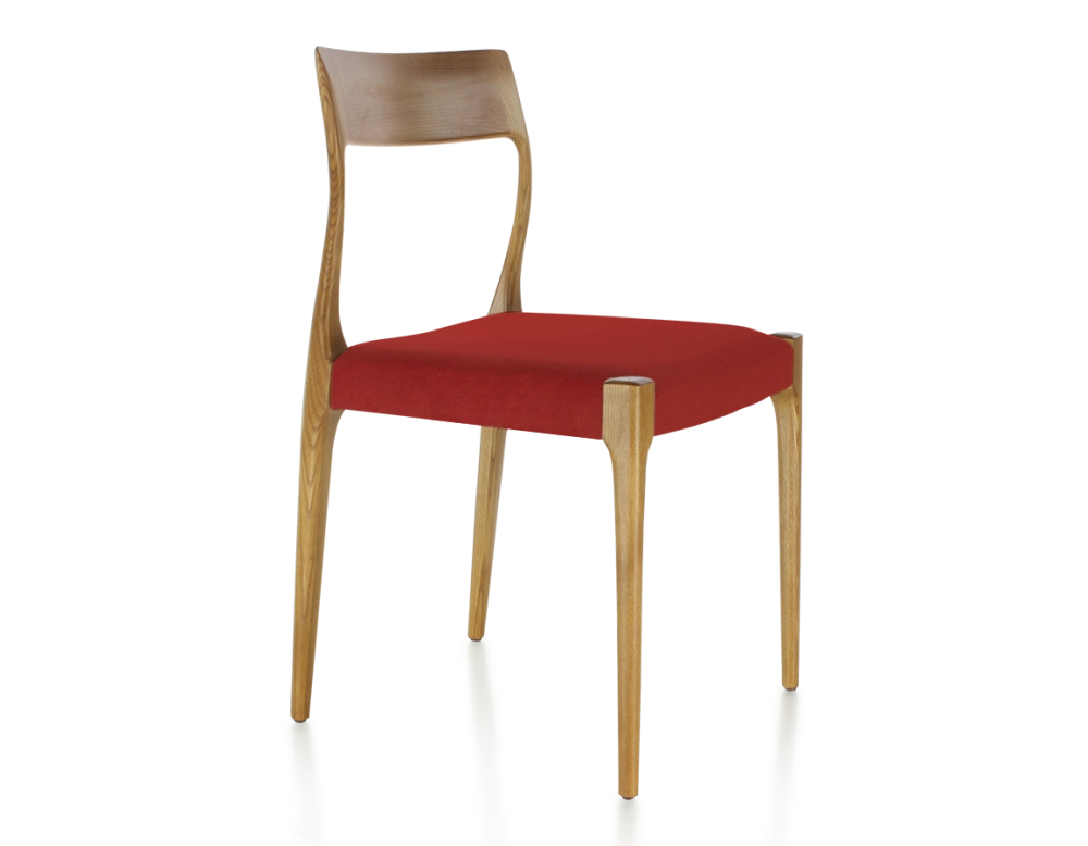 Scandinavian chair cherry stained wood burgundy fabric seat Scandinavian chair cherry stained wood burgundy fabric seat