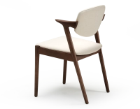 Scandinavian chair dark brown stained wood with off-white fabric seat. Scandinavian chair dark brown stained wood with off-white fabric seat.