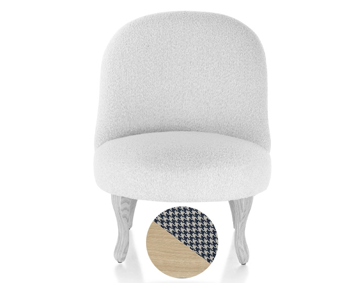 Fauteuil crapaud sans accoudoirs pieds bois teinte naturelle et tissu pied-de-poule bleu et blanc Fauteuil crapaud sans accoudoirs pieds bois teinte naturelle et tissu pied-de-poule bleu et blanc