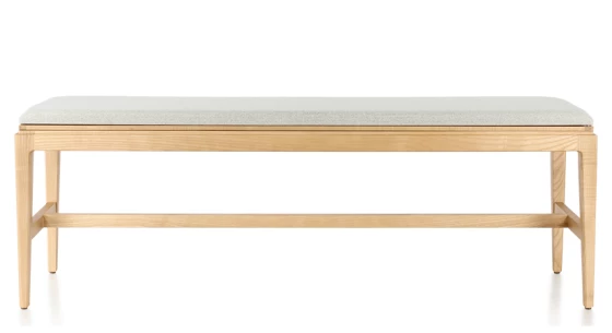 Banc design bois teinte naturelle assise tissu beige naturel L160 cm