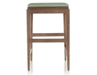 Tabouret de bar design H60 cm bois teinte noyer assise cuir vert sauge Tabouret de bar design H60 cm bois teinte noyer assise cuir vert sauge