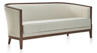 Canapé ancien 3 places bois teinte noyer et tissu beige naturel Canapé ancien 3 places bois teinte noyer et tissu beige naturel