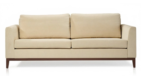 Canapé design 2,5 places bois teinte foncé tissu crème