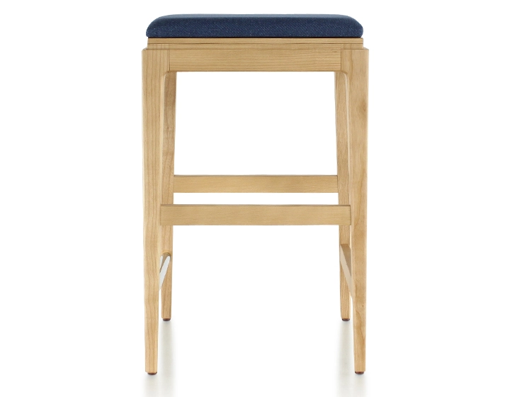 Tabouret de bar design H60 cm bois teinte naturelle assise tissu bleu marine Tabouret de bar design H60 cm bois teinte naturelle assise tissu bleu marine