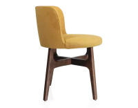 Chaise design bois teinte marron foncé assise tissu jaune