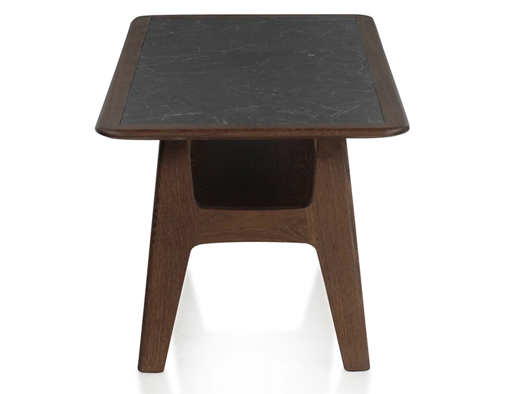 Table basse rectangulaire en chêne et céramique avec bois teinte marron foncé plateau céramique effet ardoise 100x50 cm Table basse rectangulaire en chêne et céramique avec bois teinte marron foncé plateau céramique effet ardoise 100x50 cm