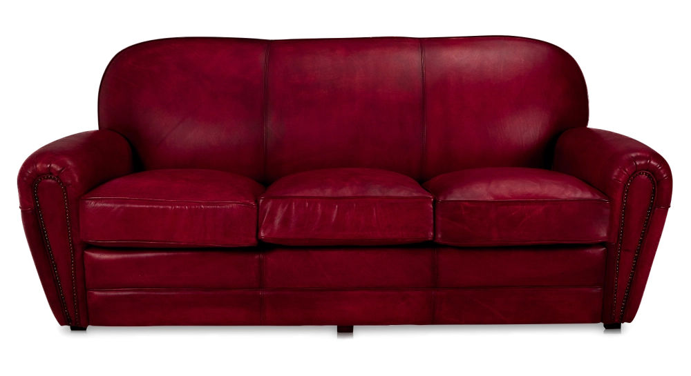 Canapé club cuir 3 places rouge carmin accoudoirs cloutés Canapé club cuir 3 places rouge carmin accoudoirs cloutés