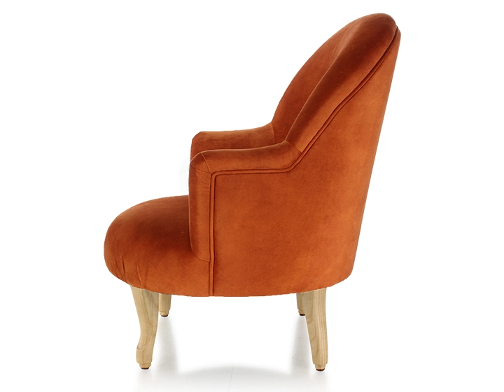 Toad armchair with armrests natural wood stain legs and terracotta velvet fabric Toad armchair with armrests natural wood stain legs and terracotta velvet fabric