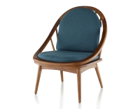 Fauteuil scandinave bois teinte merisier et tissu bleu océan Fauteuil scandinave bois teinte merisier et tissu bleu océan