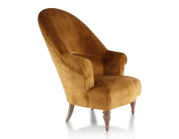 Fauteuil crapaud avec accoudoirs pieds bois teinte noyer et tissu velours bronze haut dossier Fauteuil crapaud avec accoudoirs pieds bois teinte noyer et tissu velours bronze haut dossier