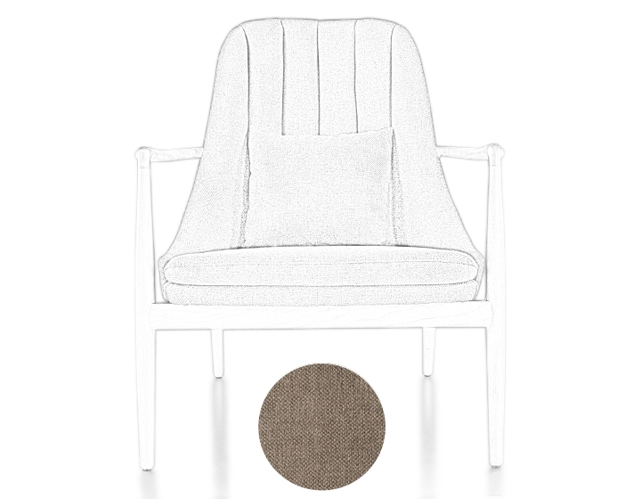 Fauteuil scandinave bois teinte merisier et tissu taupe Fauteuil scandinave bois teinte merisier et tissu taupe