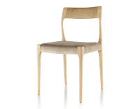 Chaise scandinave bois teinte naturelle assise tissu velours taupe clair Chaise scandinave bois teinte naturelle assise tissu velours taupe clair