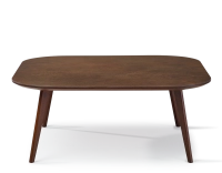 Square coffee table with rounded corners F2 in oak and ceramic dark brown stained wood with rust-effect ceramic top. 120x120x40 cm