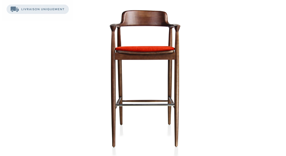 Bar stool h80 cm wood stained dark brown seat burnt orange fabric