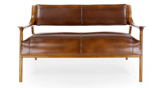 Canapé scandinave cuir 2 places marron vintage