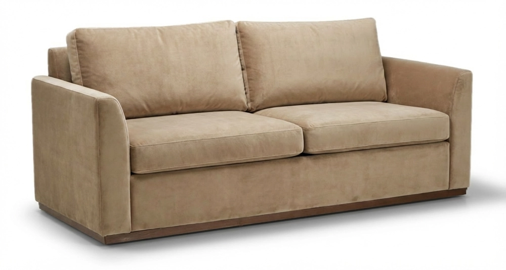 Canapé convertible 3 places tissu velours taupe clair