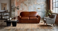 2 seater leather club sofa vintage brown studded armrests